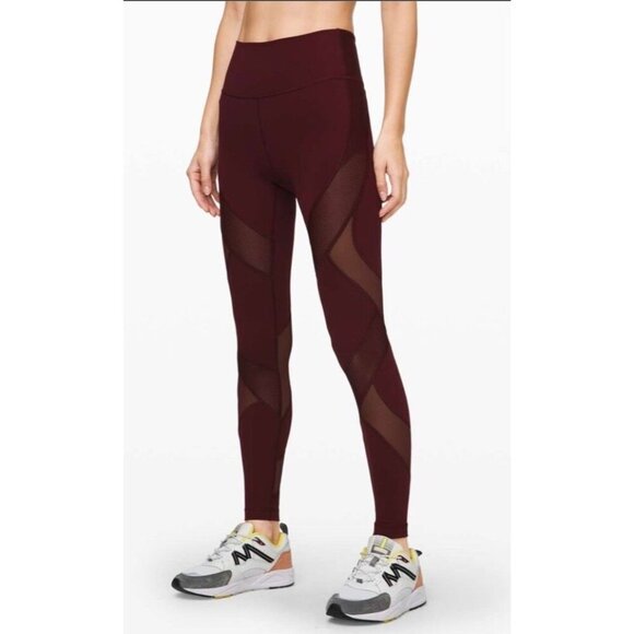 Lululemon Pants - Lululemon Wunder Under High-Rise Tight 28" *Mesh In Garnet Size 4